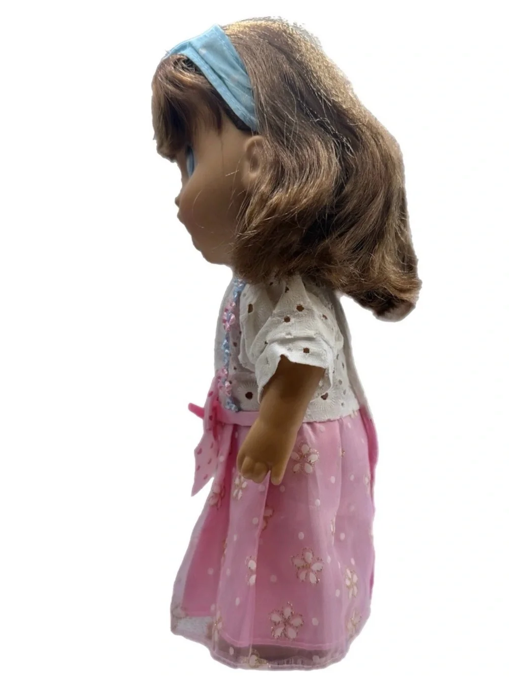 Dress-Up Baby Doll with Pink Floral Skirt and Blue Accessories